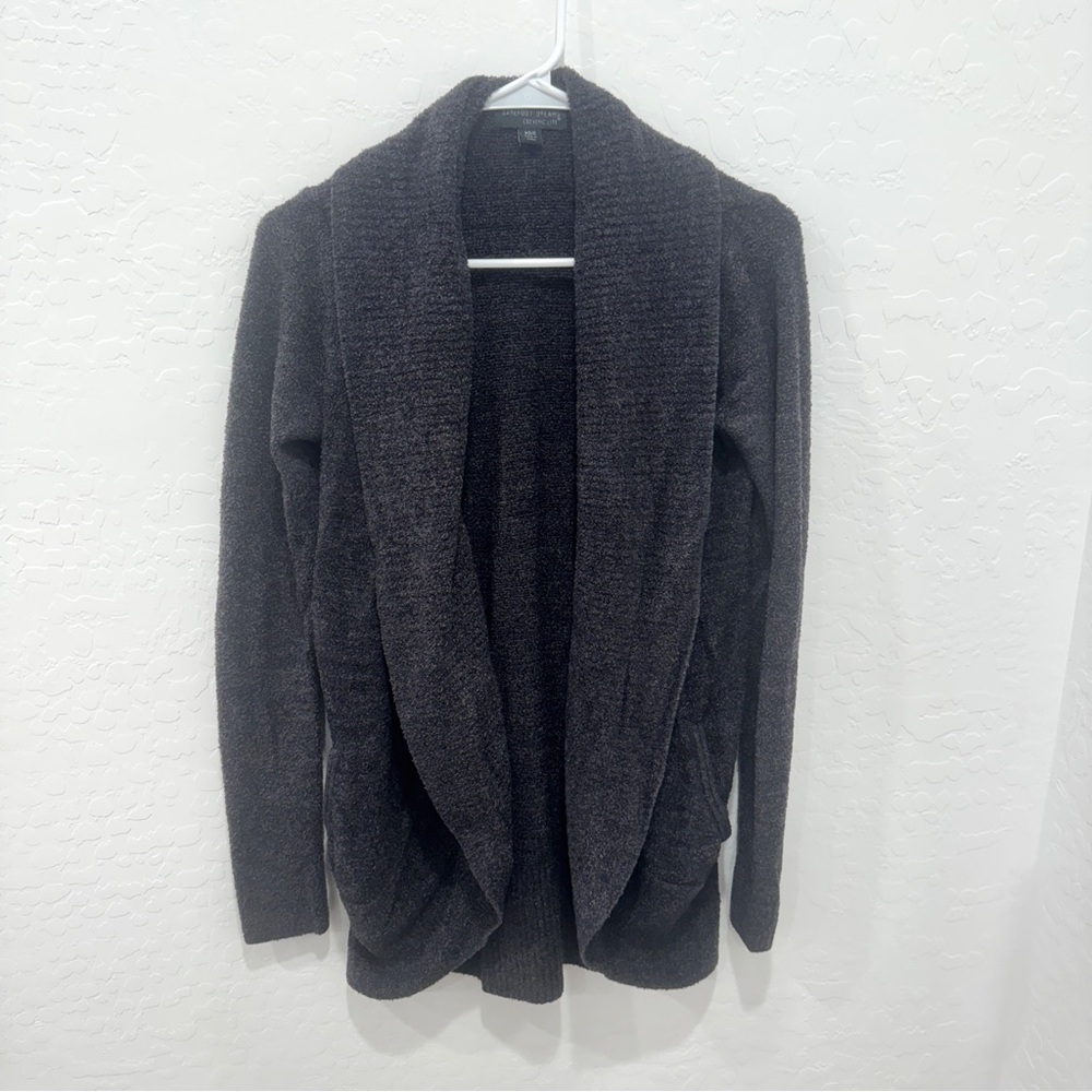 Barefoot Dreams Cozy Chic Lite Cardigan Womens XS Dark Gray Cozy Pockets